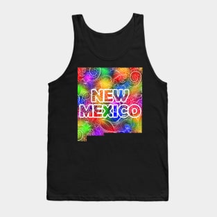 Colorful mandala art map of New Mexico with text in multicolor pattern Tank Top